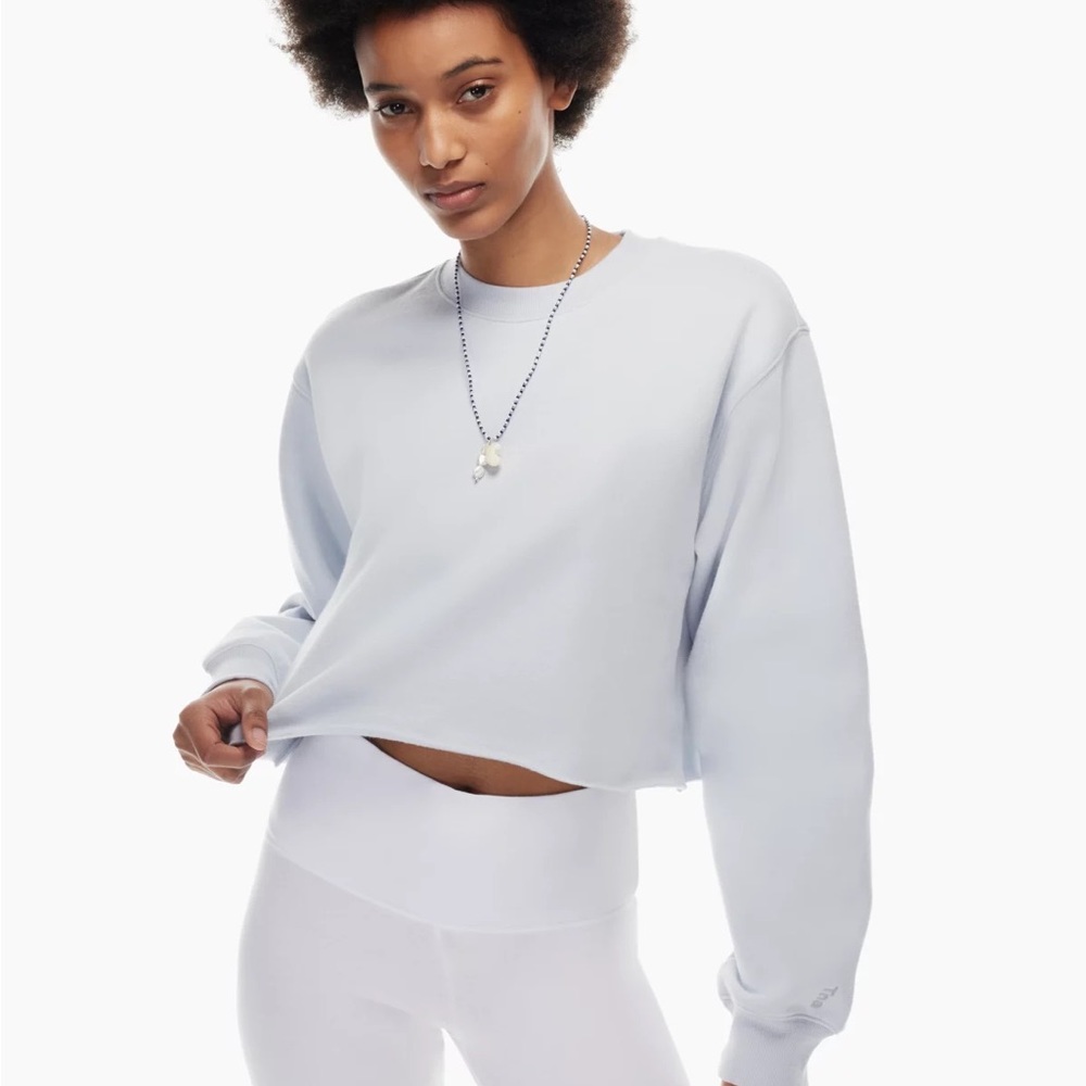 ARITZIA TNA Mirror Blue Cozy Fleece Perfect Cropped Sweatshirt Size XS NWT